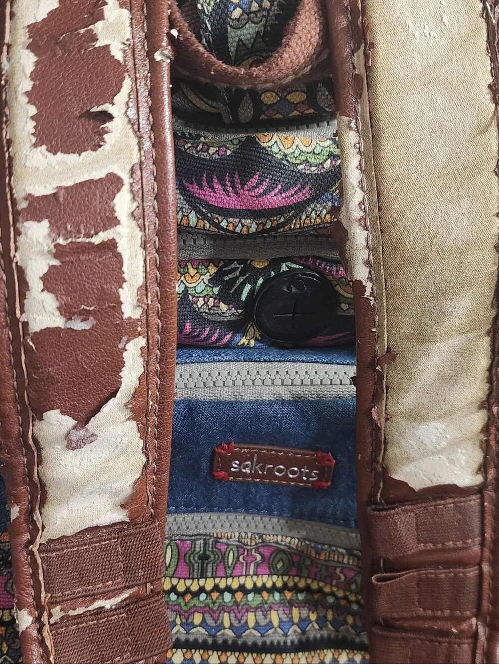 Sakroots Artist Circle Full Size Backpack Peace Love Bohemian Pattern Used